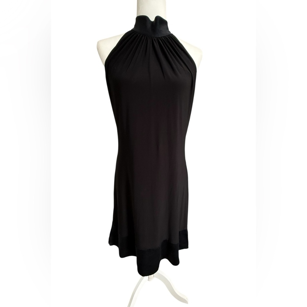 Lauren Ralph Lauren Black Halter Dress Sz 8 Silk Trim Keyhole Back Elegant